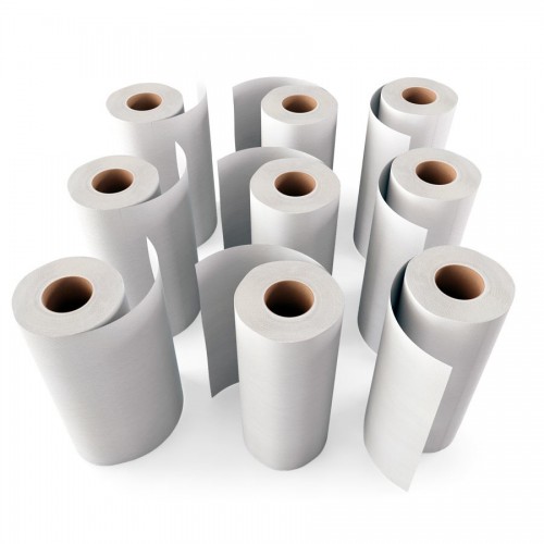 Recycled creped and pre-cut stretcher paper roll