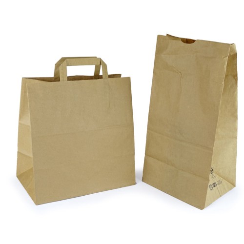 Kraft paper bags with flat handle and without closure