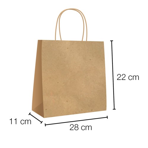 Kraft paper bags with curly handle with wide base 28x11x22 cm