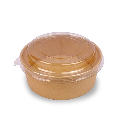 Round cardboard salad bowls with polyethylene lids