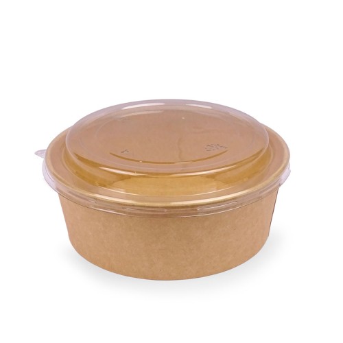 Round cardboard salad bowls with polyethylene lids