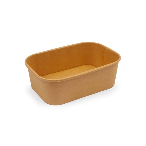 Rectangular cardboard salad bowl with polyethylene lid