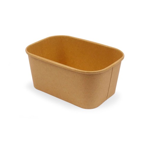 Rectangular cardboard salad bowl with polyethylene lid