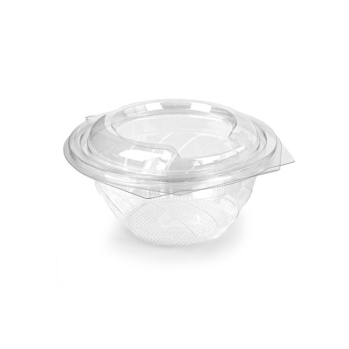 Reusable hinged lid PET salad bowl