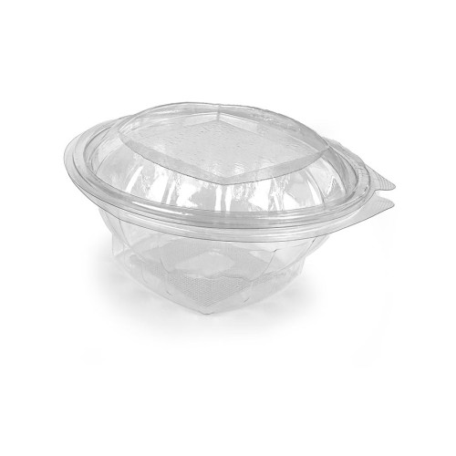 Reusable hinged lid PET salad bowl